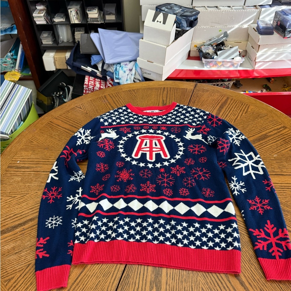 Barstool Sports Festive Navy and Red Crewneck Sweater
